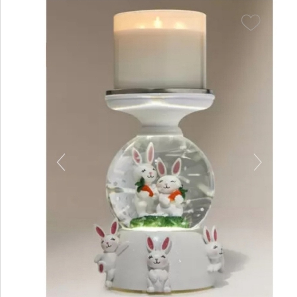 Bath & Body Works Easter Bunny 3 Wick Light Up Water Globe Candle Pedestal 8.5" - Picture 1 of 13